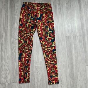 LuLaRoe Red and Yellow Geometric Leggings one size